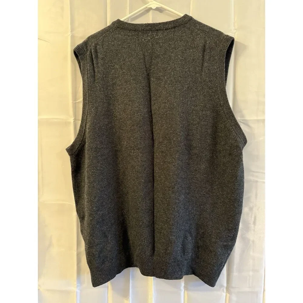 Vtg Mens LL Bean Gray 100% Lambs Wool Sweater Vest Pullover V Neck L Grandpa Dad